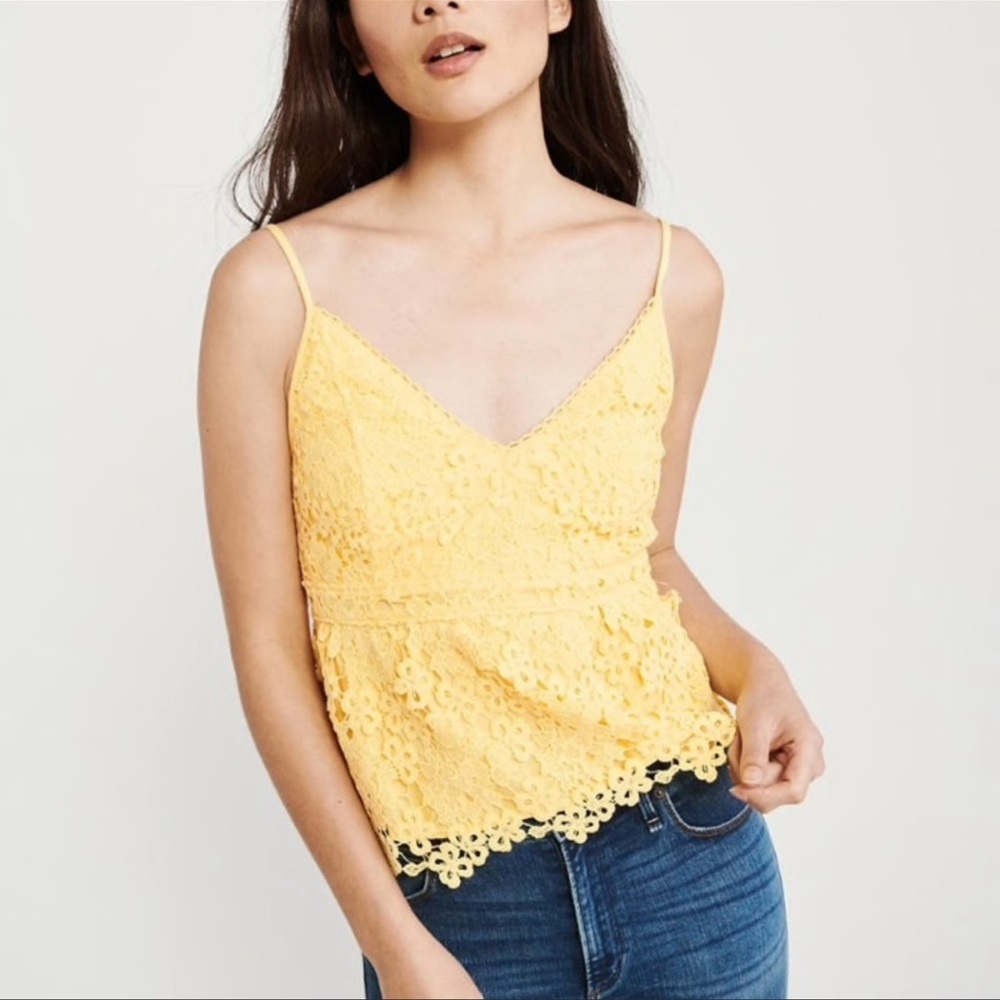 Abercrombie & Fitch Lace Peplum Cami Yellow